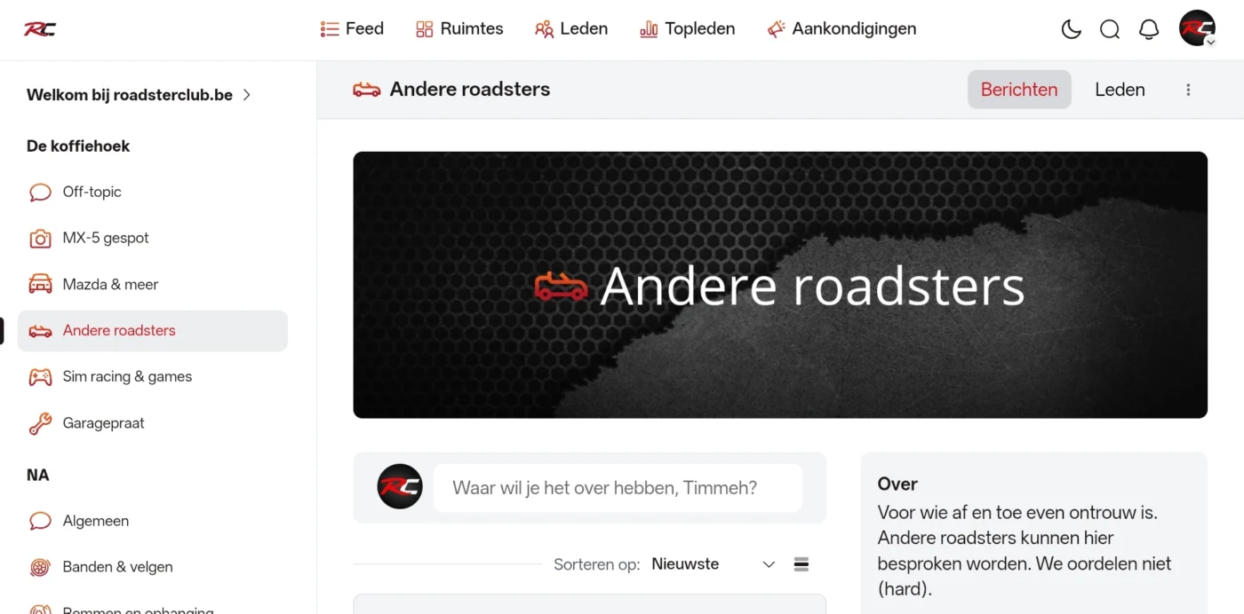 Wist je dat elke ruimte op Roadsterclub een korte toelichting heeft?